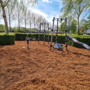 SW Kokos, Kokosplay, valdempende ondergrond, speelplaats, EN1177, HIC, speeltoestel, kokoschips, spelen, speeltuin, valdemping, groen schoolplein